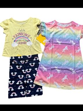 NWT Girl's 18 Month Saint Eve Kids Rainbow & Unicorn Pajama Set Nightgown
